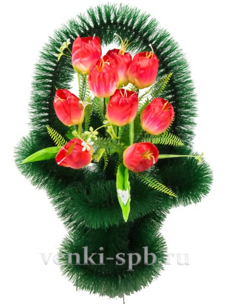 Ритуальная корзина Ажурная с тюльпанами - Фото 1 | Компания «Венок»