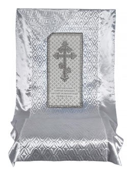Покрывало и наволочка в гроб с православным крестом серебро