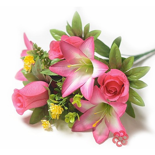 Букет Сонтана смешанный роза + лилия малиновый - Фото 2 | Компания «Венок»