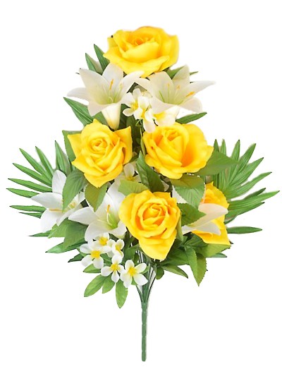Веерный букет Диннэ (розы и лилии) — желтый - Фото 1 | Компания «Венок»