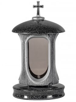 Черная гранитная лампада с серым металлическим корпусом купить онлайн на кладбище с доставкой